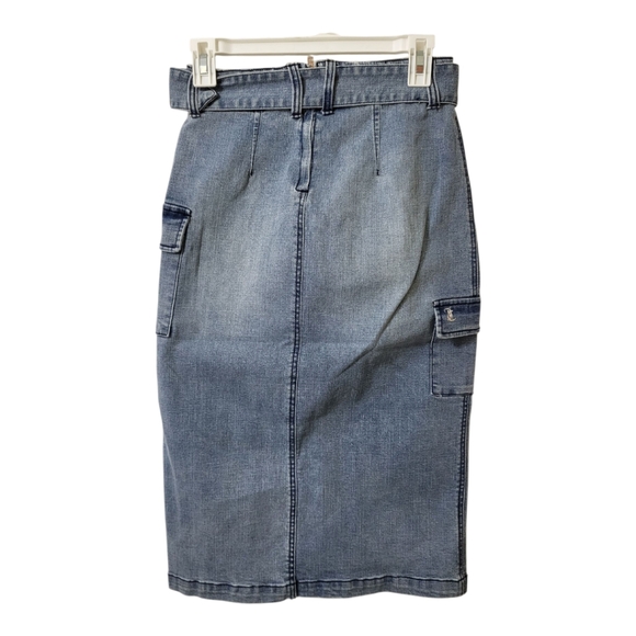 Juicy Couture Denim Pencil Skirt With Slit And Belt. Size 27 New Lightwash - Picture 2 of 6